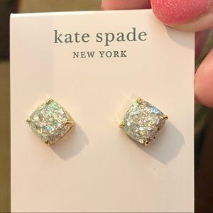 NEW kate spade square colorful opal earrings yellow gold stud prong setting